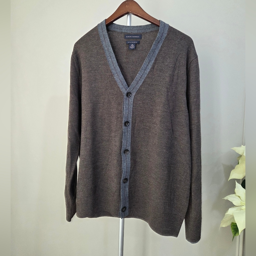 Banana Republic Taupe Cardigan with Charcoal Trim